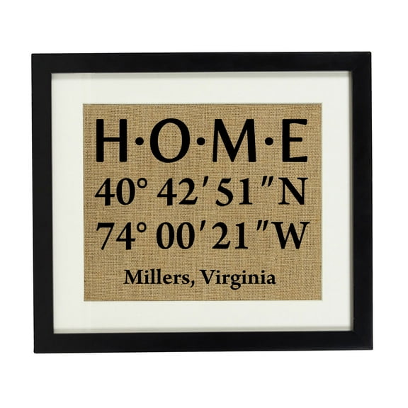 Darling Souvenir Coordinates Gift Burlap Print Wall Decor Personalized Latitude Longitude Sign Housewarming Gift-Burlap Print Only(8 x 10 Inches)