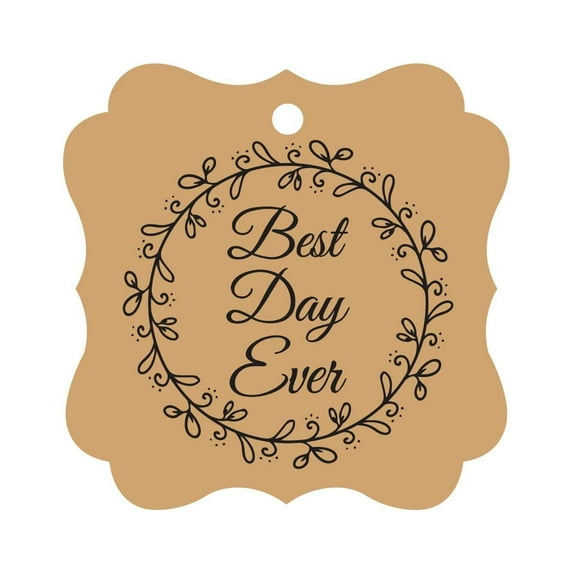Darling Souvenir Custom Best Day Ever Wedding Party Tags Leaf Wreath Hang Tags-Kraft-100 Tags