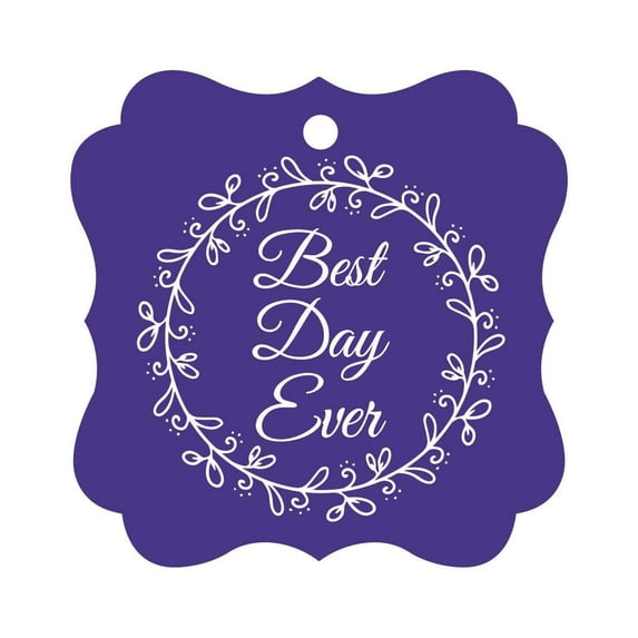 Darling Souvenir Custom Best Day Ever Wedding Party Tags Leaf Wreath Hang Tags-Purple Violet-50 Tags