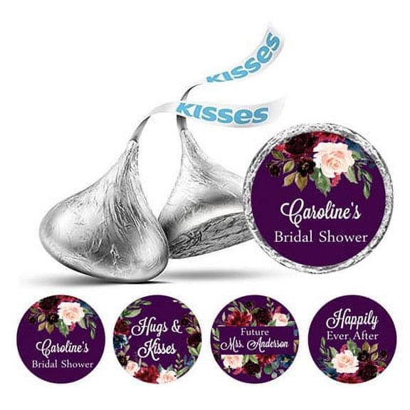 Darling Souvenir Custom Bridal Shower Personalized Stickers 190-Pack chocolate Labels-Purple