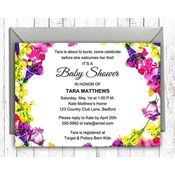 Darling Souvenir Custom Floral Printed Baby Shower Invitations Boy/ Girl 10 Personalized Invites With Envelopes 5 x 7