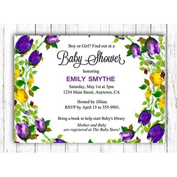 Darling Souvenir Custom Floral Printed Baby Shower Invitations Boy/ Girl 10 Personalized Invites With Envelopes 5 x 7