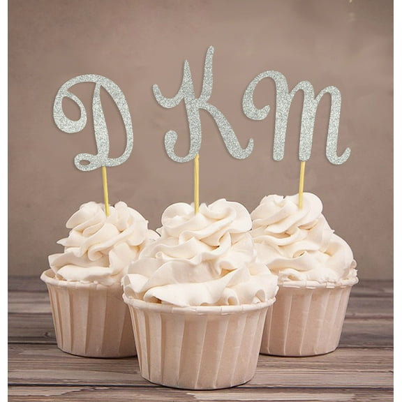 Darling Souvenir, Custom Initials Wedding Cupcake Toppers, Personalized Party Dessert Decorations - Pack Of 20