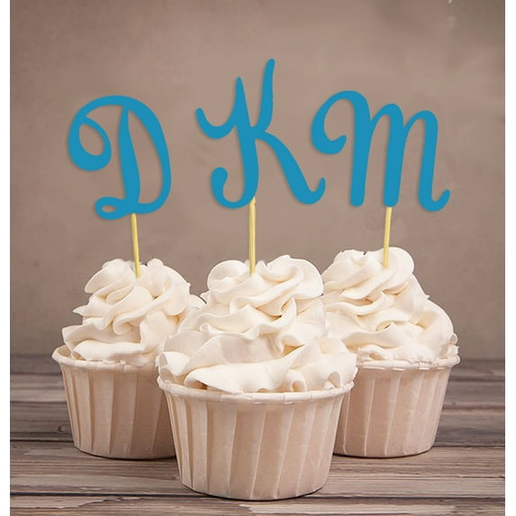 Darling Souvenir, Custom Initials Wedding Cupcake Toppers, Personalized Party Dessert Decorations - Pack Of 20