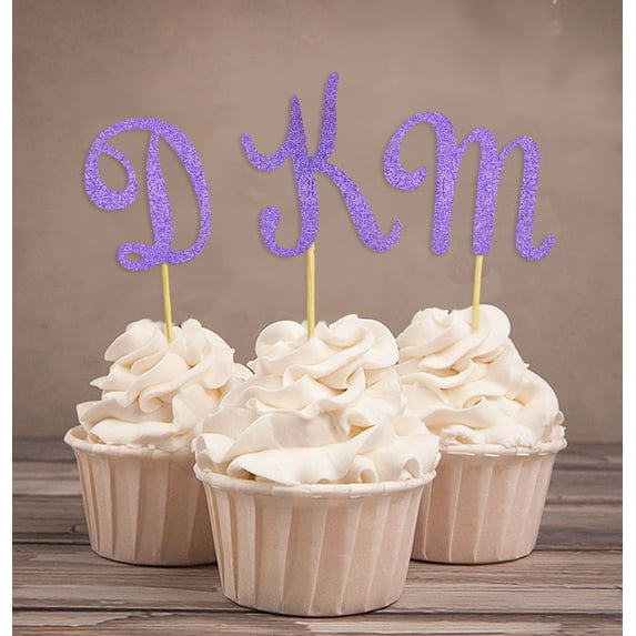 Darling Souvenir, Custom Initials Wedding Cupcake Toppers, Personalized Party Dessert Decorations - Pack Of 20