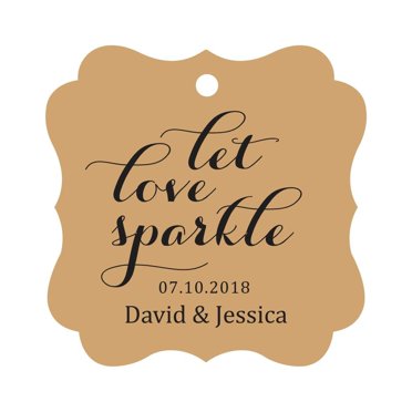 Darling Souvenir Custom Let Love Sparkle Wedding Hang Tags Personalized Fancy Frame Paper Tags -Kraft-100 Tags