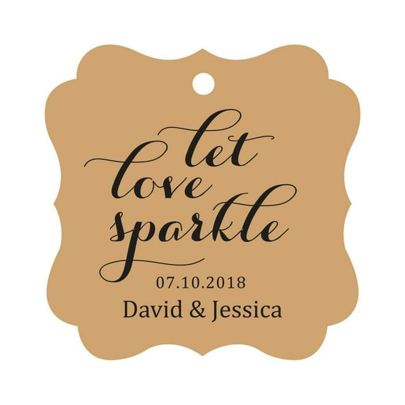 Darling Souvenir Custom Let Love Sparkle Wedding Hang Tags Personalized Fancy Frame Paper Tags -Kraft-50 Tags