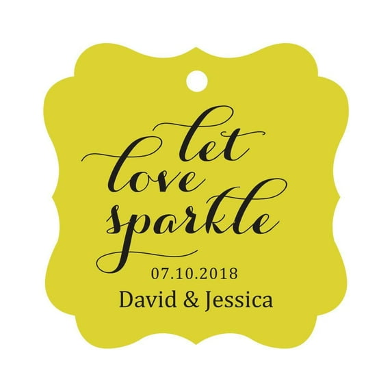 Darling Souvenir Custom Let Love Sparkle Wedding Hang Tags Personalized Fancy Frame Paper Tags -Yellow-50 Tags