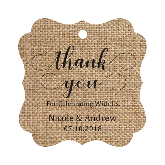 Darling Souvenir Custom Names Thank You For Celebrating With Us Wedding Hang Tags Personalized Party Tags-Burlap-100 Tags