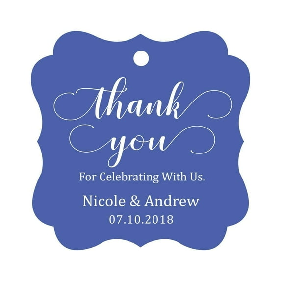 Darling Souvenir Custom Names Thank You For Celebrating With Us Wedding Hang Tags Personalized Party Tags-Cornflower Blue-50 Tags