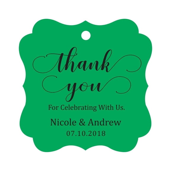 Darling Souvenir Custom Names Thank You For Celebrating With Us Wedding Hang Tags Personalized Party Tags-Green-50 Tags