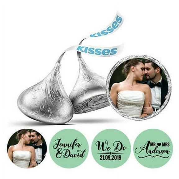 Darling Souvenir Custom Photo Wedding Stickers Candy Chocolate Labels 190 Pcs-Mint