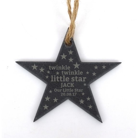 Darling Souvenir Custom Text Engraved Star Slate Hanging Babies First Christmas Ornament with String Personalized Gift