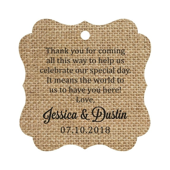 Darling Souvenir Custom Wedding Thank You Message Gift Tags Personalized Party Favor Hang Paper Tags-Burlap-50 Tags