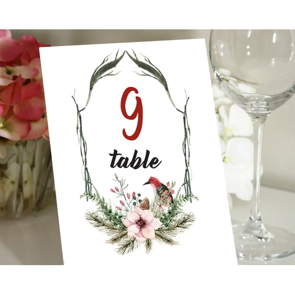 Darling Souvenir DIY Bird & Vines Frame Table Numbers Calligraphy Table Top Cards-5" x 7" (1 to 30)