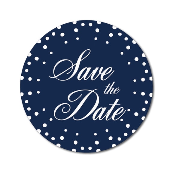 Darling Souvenir DIY Round 45 Pcs Blue Polka Dot Save The Date Wedding Stickers-1.6 Inches