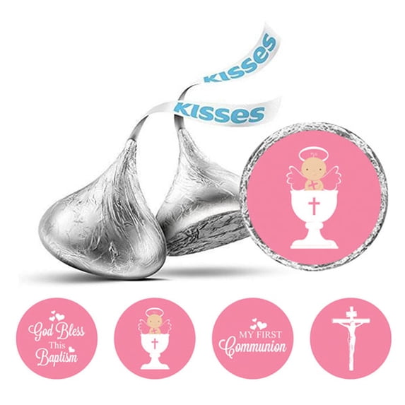 Darling Souvenir DIY Sacrament Baptism Theme Stickers chocolate Candy Labels 190 Pcs-Pink Salmon