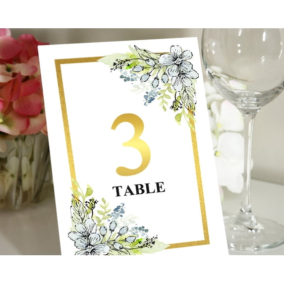 Darling Souvenir DIY Table Numbers Floral Frame Corner Wedding Reception Table Top Cards-5" x 7" (1 to 50)