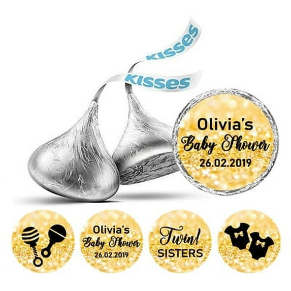 Darling Souvenir DIY Twins Baby Shower Theme Stickers chocolate Candy Labels 190 Pcs-Glitter Gold