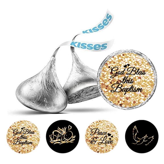 Darling Souvenir DIY chocolate Candy Labels Sacrament Baptism Theme Stickers 190 Pcs-Glitter Gold & Black