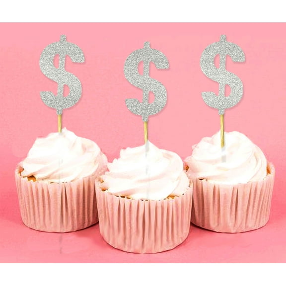Darling Souvenir, Dollar Sign Cupcake Toppers, Birthday Wedding Party Dessert Decorations - Pack Of 20