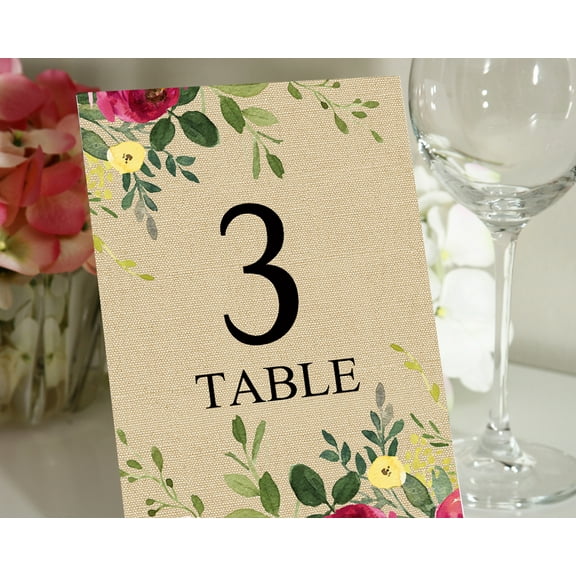 Darling Souvenir Double Sided Print Burlap Floral Corner Table Numbers Wedding Reception Decorative Table Cards-4" x 6" (1 to 12)