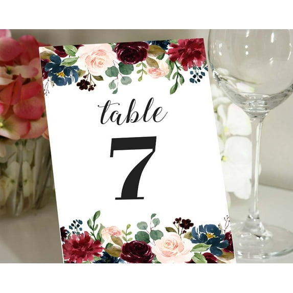 Darling Souvenir Double Sided Print Decorative Floral Table Numbers Wedding Reception Table Place Cards-4" x 6" (1 to 40)