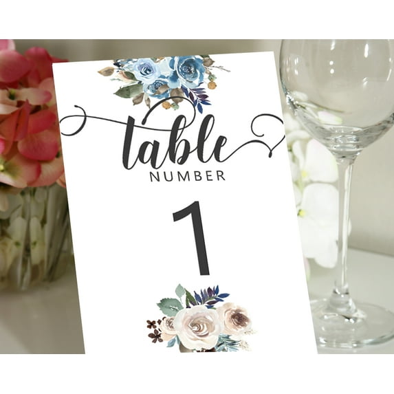 Darling Souvenir Double Sided Print Elegant Chic Rose Floral Table Numbers Calligraphy Table Place Cards-5" x 7" (1 to 50)