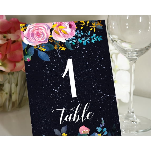 Darling Souvenir Double Sided Print Elegent Floral & Galaxy Table Numbers Decorative Table Top Cards DIY-4" x 6" (1 to 20)