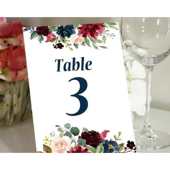 Darling Souvenir Double Sided Print Floral Table Numbers Wedding Reception Decorative Table Cards-4" x 6" (1 to 40)