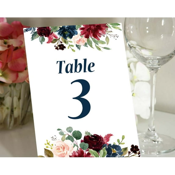 Darling Souvenir Double Sided Print Floral Table Numbers Wedding Reception Decorative Table Cards-4" x 6" (1 to 50)