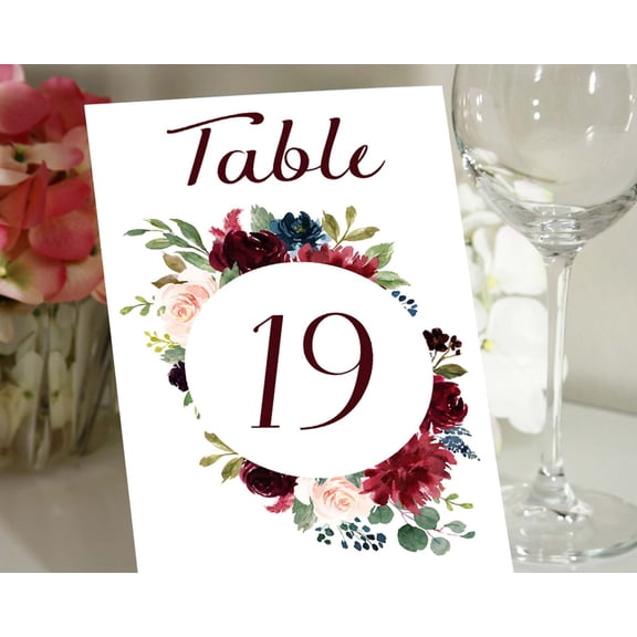 Darling Souvenir Double Sided Print Floral Table Numbers Wedding Reception Decorative Table Top Cards-4" x 6" (1 to 40)