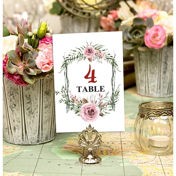 Darling Souvenir Double Sided Print Rose & Vines Frame Table Numbers Reception Decorative Table Cards-4" x 6" (1 to 20)