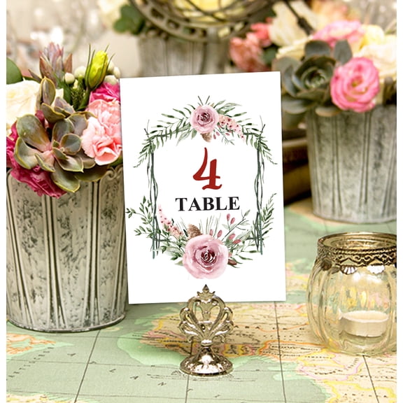 Darling Souvenir Double Sided Print Rose & Vines Frame Table Numbers Reception Decorative Table Cards-5" x 7" (1 to 50)