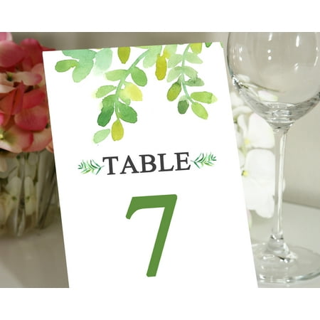 Darling Souvenir Double Sided Print Watercolour Leafs Table Numbers Wedding Reception Table Place Cards-4" x 6" (1 to 12)