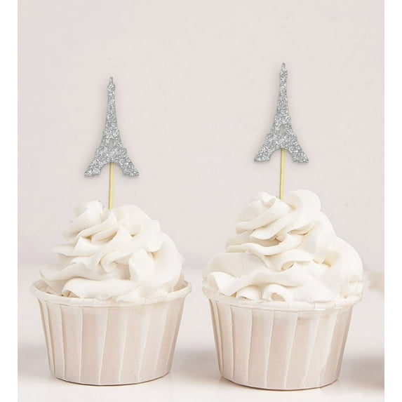 Darling Souvenir, Eiffel Tower Cupcake Toppers, Wedding Party Dessert Decorations - Pack Of 20