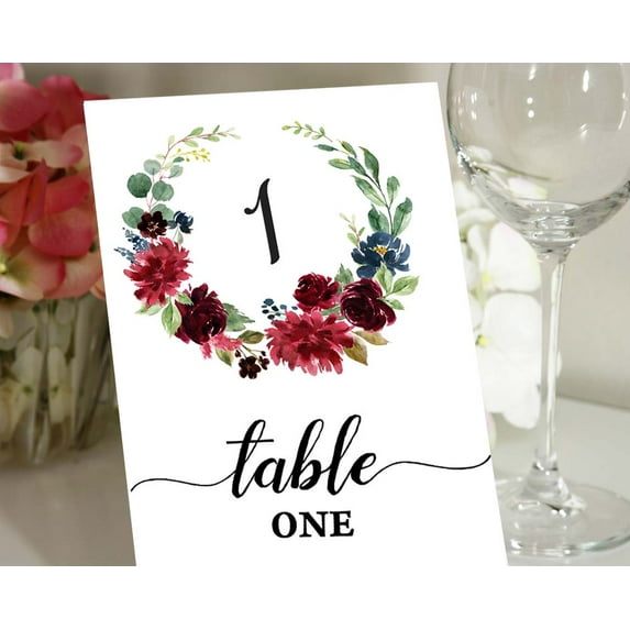 Darling Souvenir Elegant Floral Table Numbers Wedding Decorative Script Font Table Cards-4" x 6" (1 to 12)