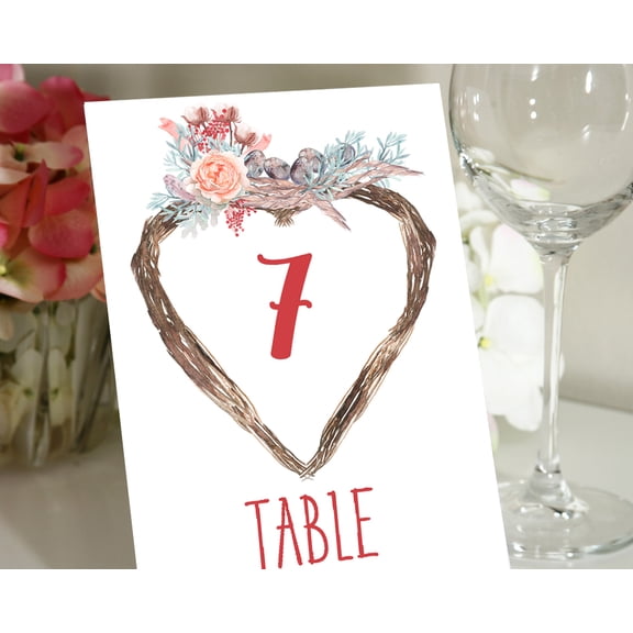 Darling Souvenir Elegent Table Numbers Floral Wreath Table Top Cards Wedding Decorative-5" x 7" (1 to 30)