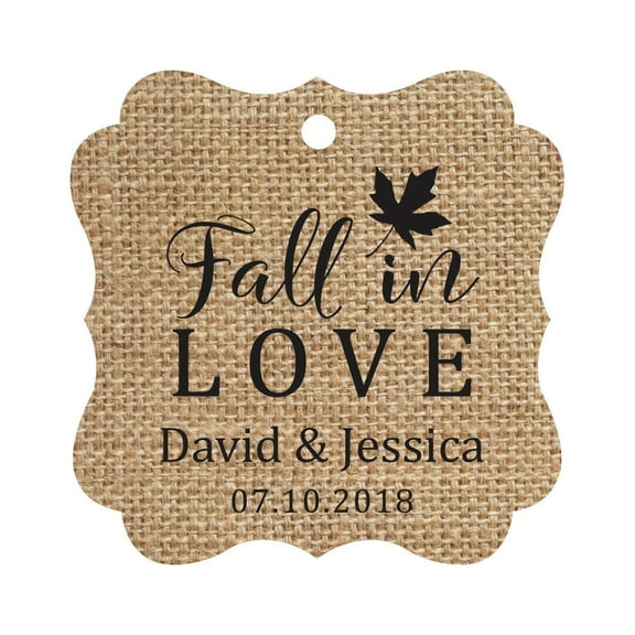Darling Souvenir Fall in Love Autumn Fall Wedding Favor Hang Tags Custom Bonbonniere Tags-Burlap-100 Tags