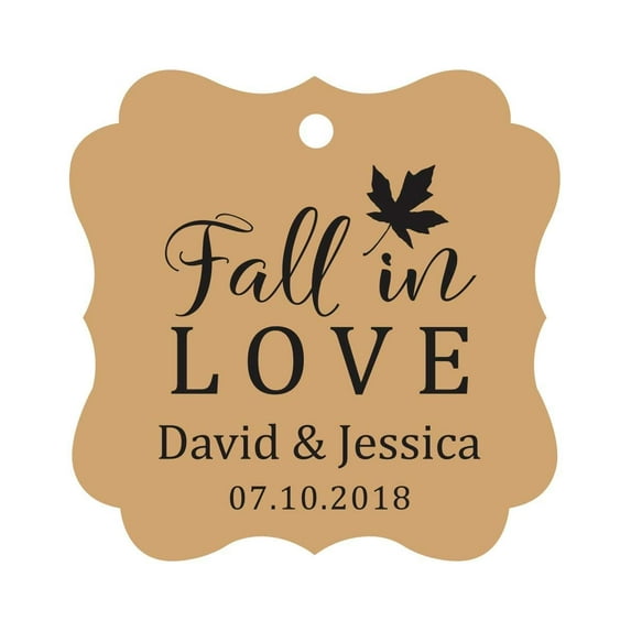 Darling Souvenir Fall in Love Autumn Fall Wedding Favor Hang Tags Custom Bonbonniere Tags-Kraft-100 Tags