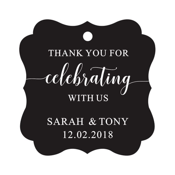 Darling Souvenir Fancy Frame Custom Paper Tags Thank You For Celebrating With Us Wedding Favor Gift Hang Tags-Black-100 Tags