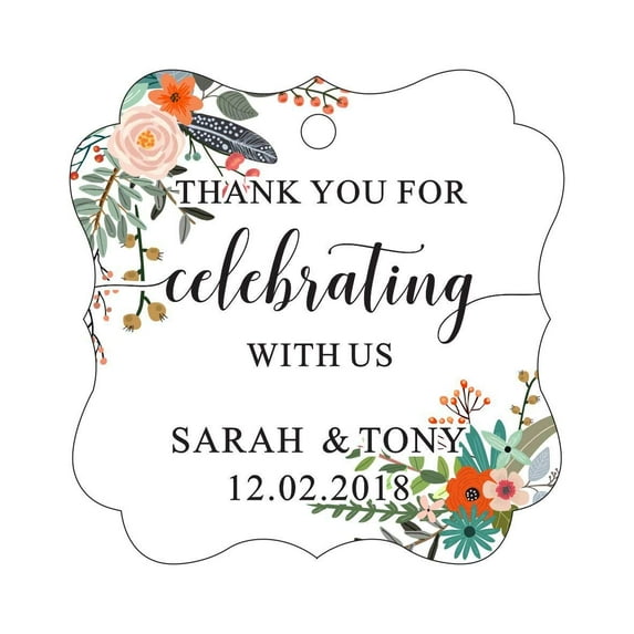 Darling Souvenir Fancy Frame Custom Paper Tags Thank You For Celebrating With Us Wedding Favor Gift Hang Tags-Floral White-100 Tags