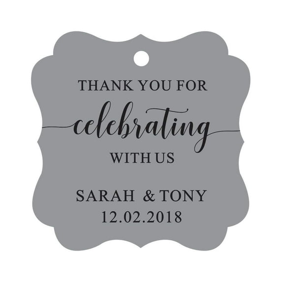 Darling Souvenir Fancy Frame Custom Paper Tags Thank You For Celebrating With Us Wedding Favor Gift Hang Tags-Gray-50 Tags