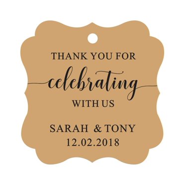 Darling Souvenir Fancy Frame Custom Paper Tags Thank You For Celebrating With Us Wedding Favor Gift Hang Tags-Kraft-100 Tags