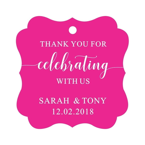 Darling Souvenir Fancy Frame Custom Paper Tags Thank You For Celebrating With Us Wedding Favor Gift Hang Tags-Magenta-50 Tags