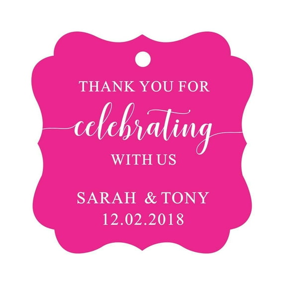 Darling Souvenir Fancy Frame Custom Paper Tags Thank You For Celebrating With Us Wedding Favor Gift Hang Tags-Magenta-50 Tags