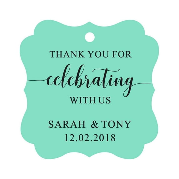Darling Souvenir Fancy Frame Custom Paper Tags Thank You For Celebrating With Us Wedding Favor Gift Hang Tags-Mint Green-50 Tags