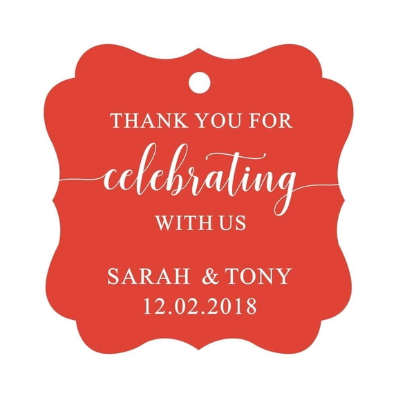 Darling Souvenir Fancy Frame Custom Paper Tags Thank You For Celebrating With Us Wedding Favor Gift Hang Tags-Red-50 Tags