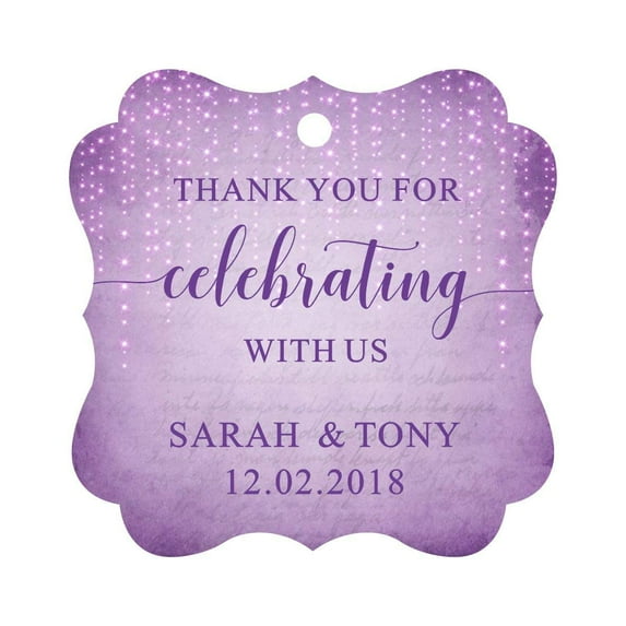 Darling Souvenir Fancy Frame Custom Paper Tags Thank You For Celebrating With Us Wedding Favor Gift Hang Tags-Stary Mauve Purple-50 Tags