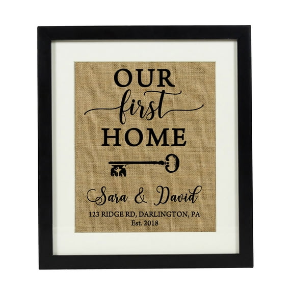 Darling Souvenir First Home Address Sign Burlap Print Wall Decor Personalized Housewarming New House Gift-Burlap Print Only(8 x 10 Inches)